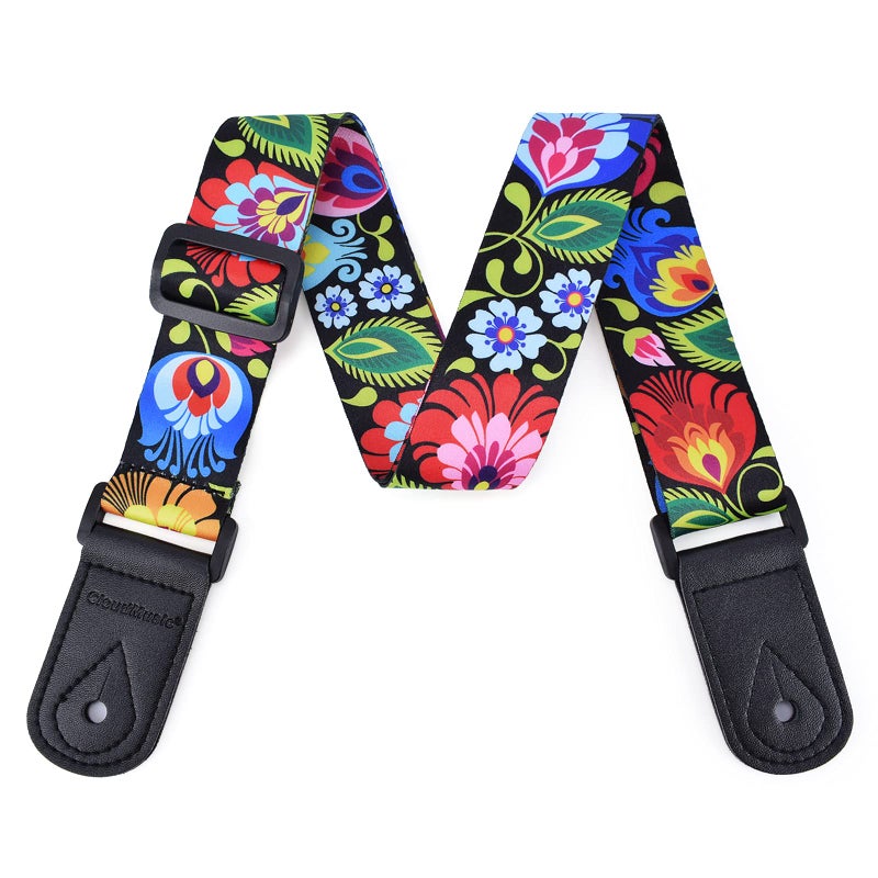 CLOUDMUSIC Tenor Concert Soprano Baritone Ukulele Strap Coloful Floral Pattern Straps With 2 Buttons For Adult Size And Kids Peacock Flowers In Black - Image 2